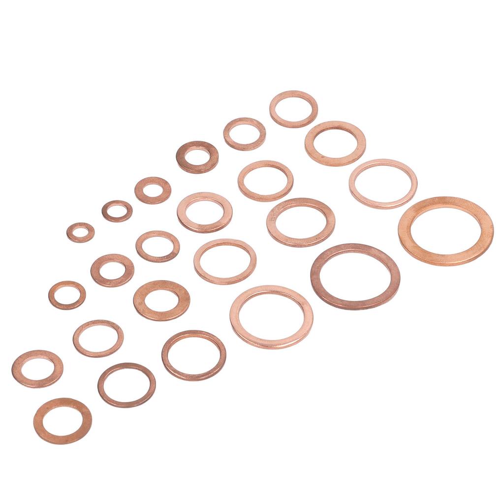 396 шт. круглых плоских шайб 24 размера, набор плоских уплотнительных шайб из красной меди с пластиковой коробкой, пинцетом