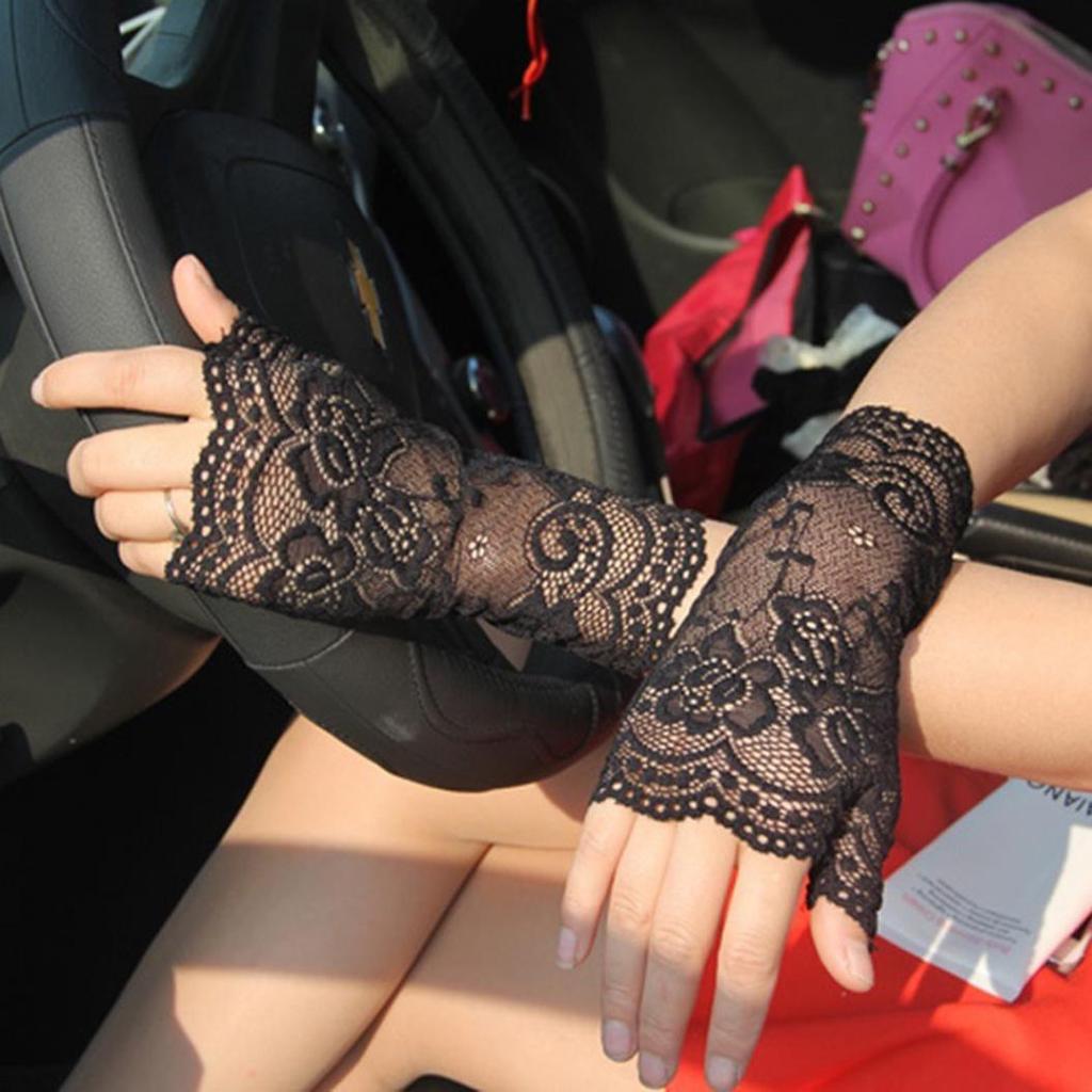 Women Sexy Fingerless Lace Driving Sunscreen UV Protection Wedding Party Gloves AVE