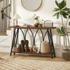 Narrow Console Table Industrial 2 Tier Sofa Table With Metal Frame For Entryway Living Room 120x30x80cm Rustic Brown