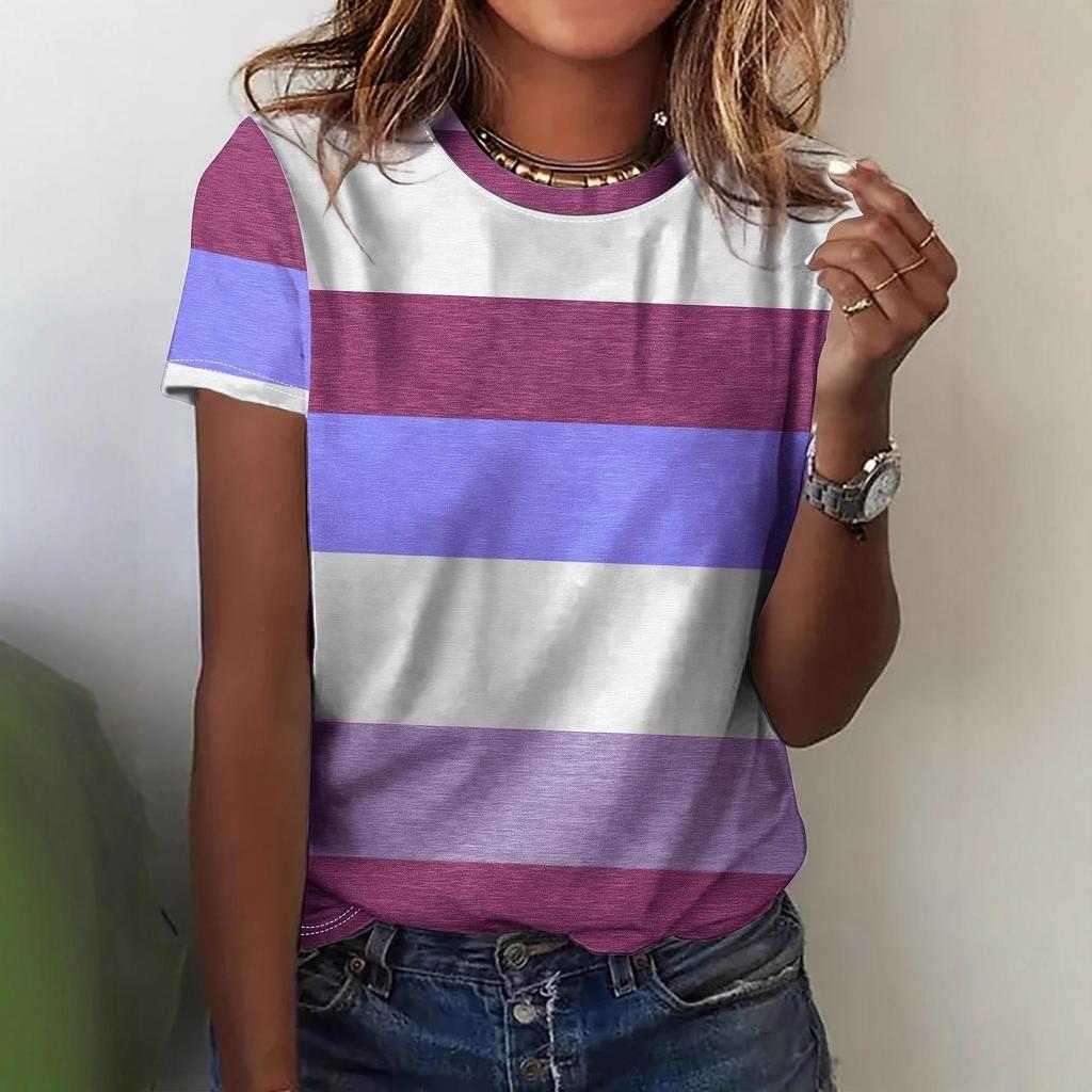 Женский клетчатый и полосатый топ с коротким рукавом и круглым вырезом большого размера - Желтый/Красный, Коллекция 2025