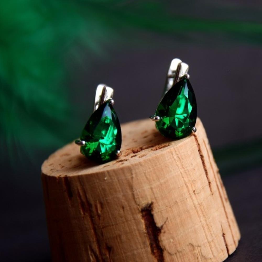 12*8 Mm Sky Blue Topaz Green Emerald 925 Silver Hypoallergenic Water Drop Earrings