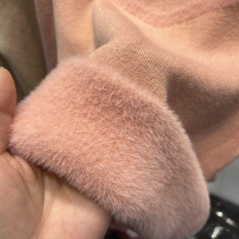 Женский осенне-зимний полувысокий воротник плюшевый свитер толстый теплый универсальный трикотаж повседневный мягкий длинный рукав пуловер