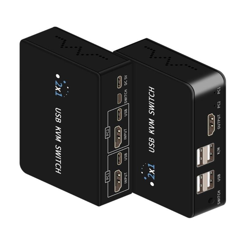 HDTV KVM Переключатель 2 входа 1 выход 4K 60 Гц Общий доступ к USB-клавиатуре и мыши Селектор-переключатель 4K 60 Гц Для ПК Ноутбука Офиса