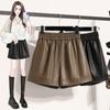 DIMANAF 2024 Plus Size Autumn Winter Shorts Women Solid New PU Leather Casual Loose Wide Leg Pants Short Pants