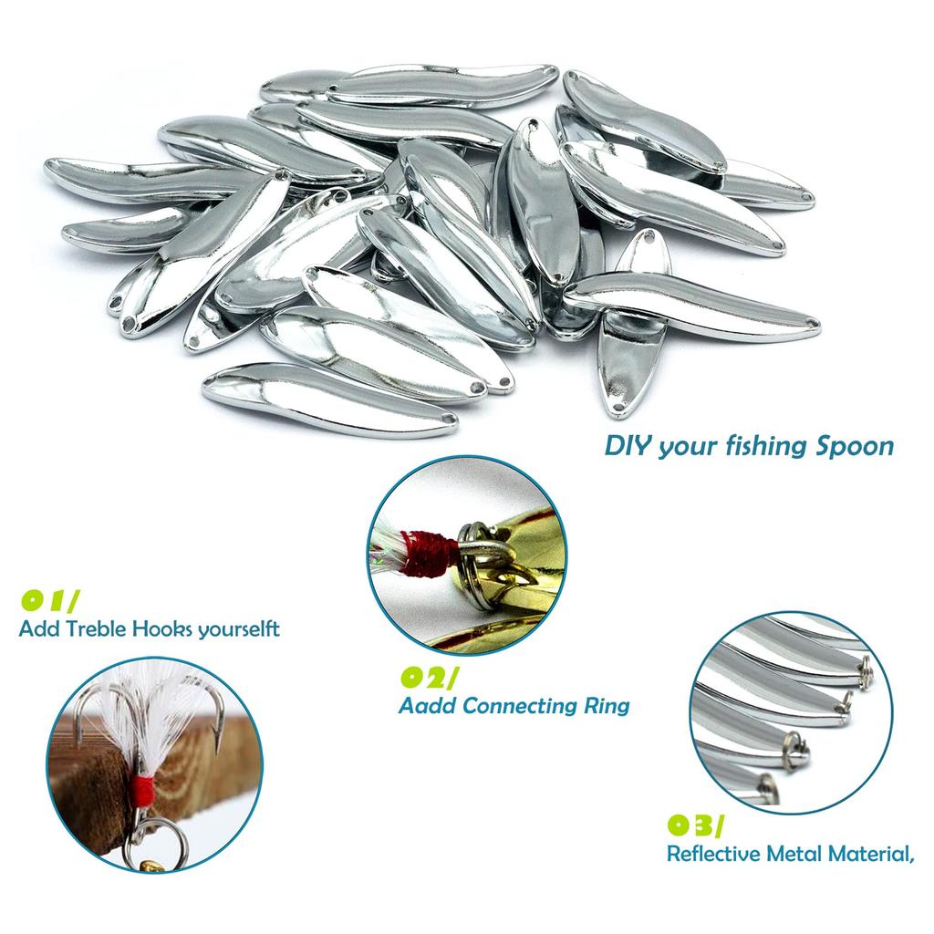 Рыболовная блесна Серебряная и для морской воды Жесткие металлические литые ложки для лосося и окуня 20 г 50 штук ложек, 22 г/3 г Золотая, спиннербейты, (50 штук, серебристый)