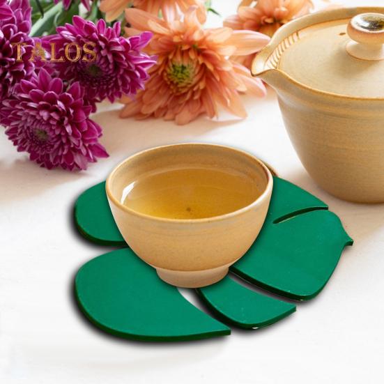 4Pcs 3D Printed Coaster Set Monstera Leaf Design Magnetic Base Plant Home Decor Green Leaf Drink Coasters for Table Protection