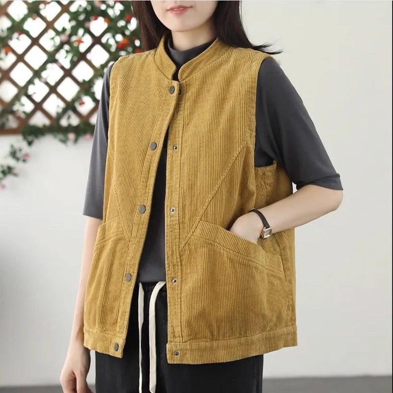 Vest for Women Cotton Sleeveless Linen Denim Vest Oversize Vintage Versatile Casual Buttons Vest