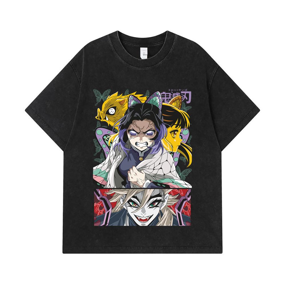 275 GSM Washed T-shirts 100% Cotton Demon Slayer V119 Shinobu Print Unisex Heavy Cotton T Shirt