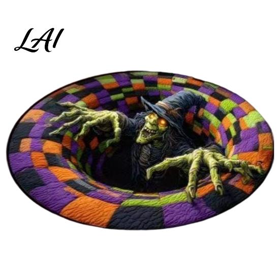 Festive Indoor Party Entrance Mat 3D Halloween Rug Bottomless Pit Illusion Quilted Look Floor Spooky Living Room Decor Mat Non-Slip Area Rug