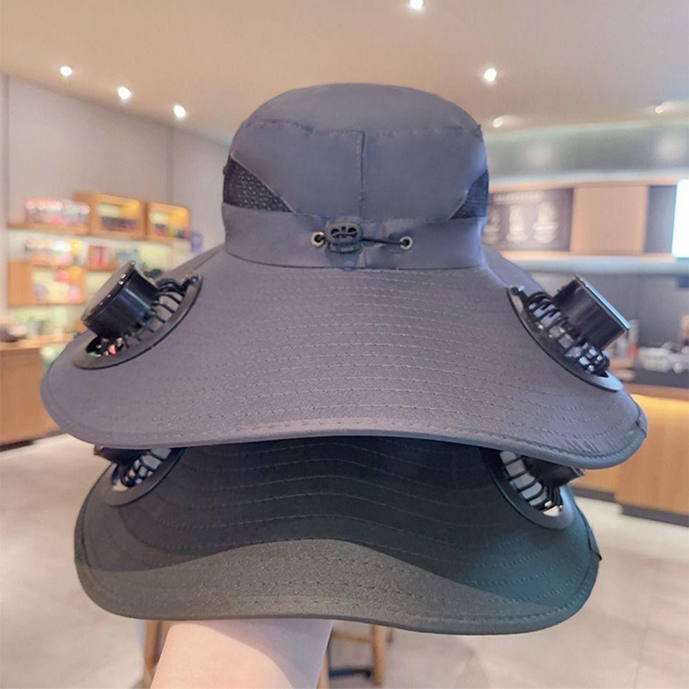 Removable Solar Fan Hat Dual Fan Fishing Bucket Hat Long Endurance Cooling Fisherman Hat Fishing