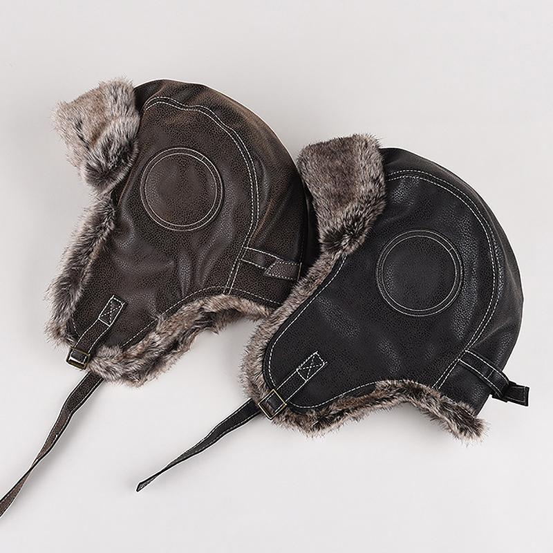 1Pc Men Women'S Pilot Aviator Bomber Trapper Hat Faux Fur Leather Snow Cap With Ear Flaps Pilot Winter Bomber Hat Ushanka Hat