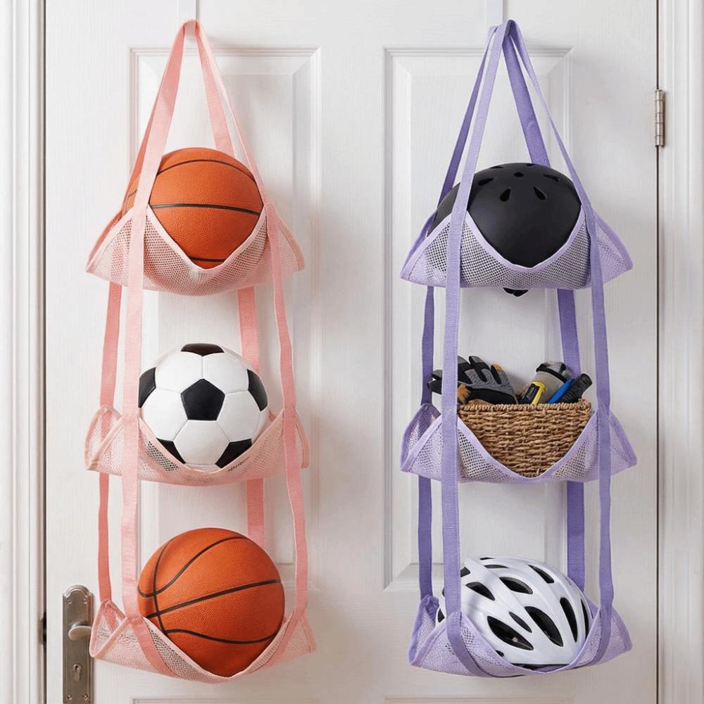 3/4 Layers Ball Storage Hanging Bag Wall Mounted Mesh Pockets Organizer  Household