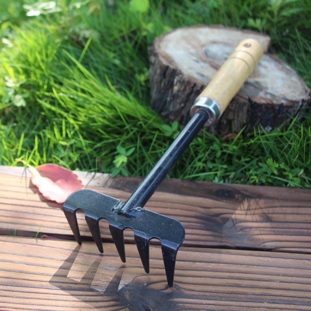 Wooden Handle 3-Piece Gardening Tool Set: Shovel, Hoe, Rake for Flower Pots