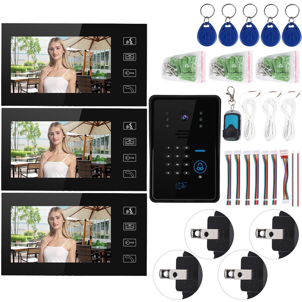 7inches Wired Video Doorbell Intercom System Card Password Remote Control