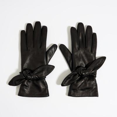 BIMBA Y LOLA [23FW] BIMBA Y LOLA Черные кожаные перчатки с лентой B236AIG016BKB