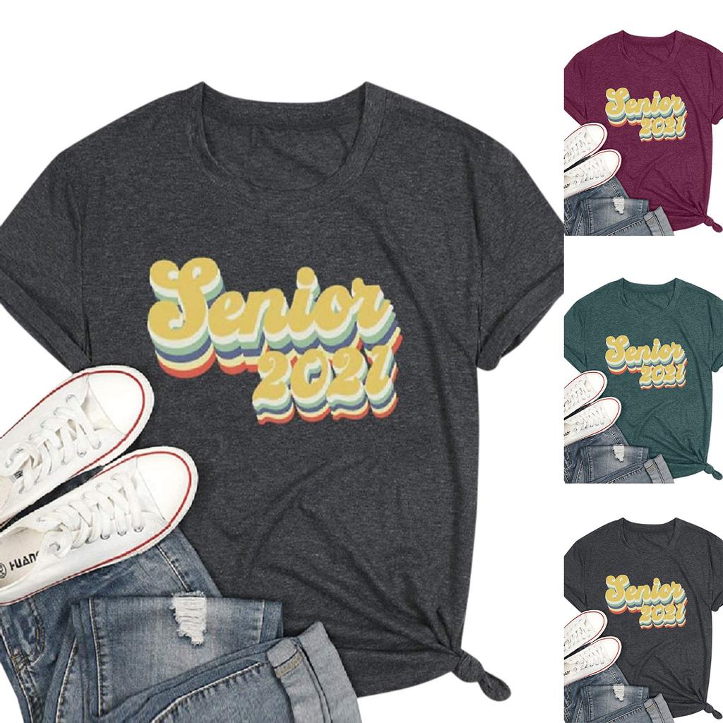 Women Casual Letters Print Shirt Short Sleeve Tee Tops Tunic