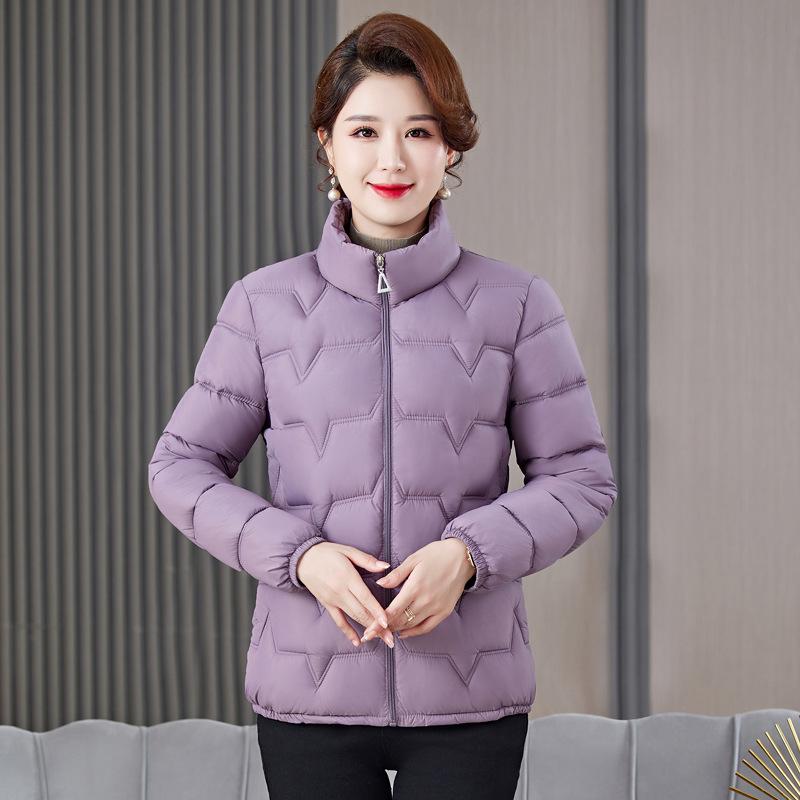 Middle-aged and Elderly Women's Casual Winter Slim Thin Down Cotton-padded Jacket Coat