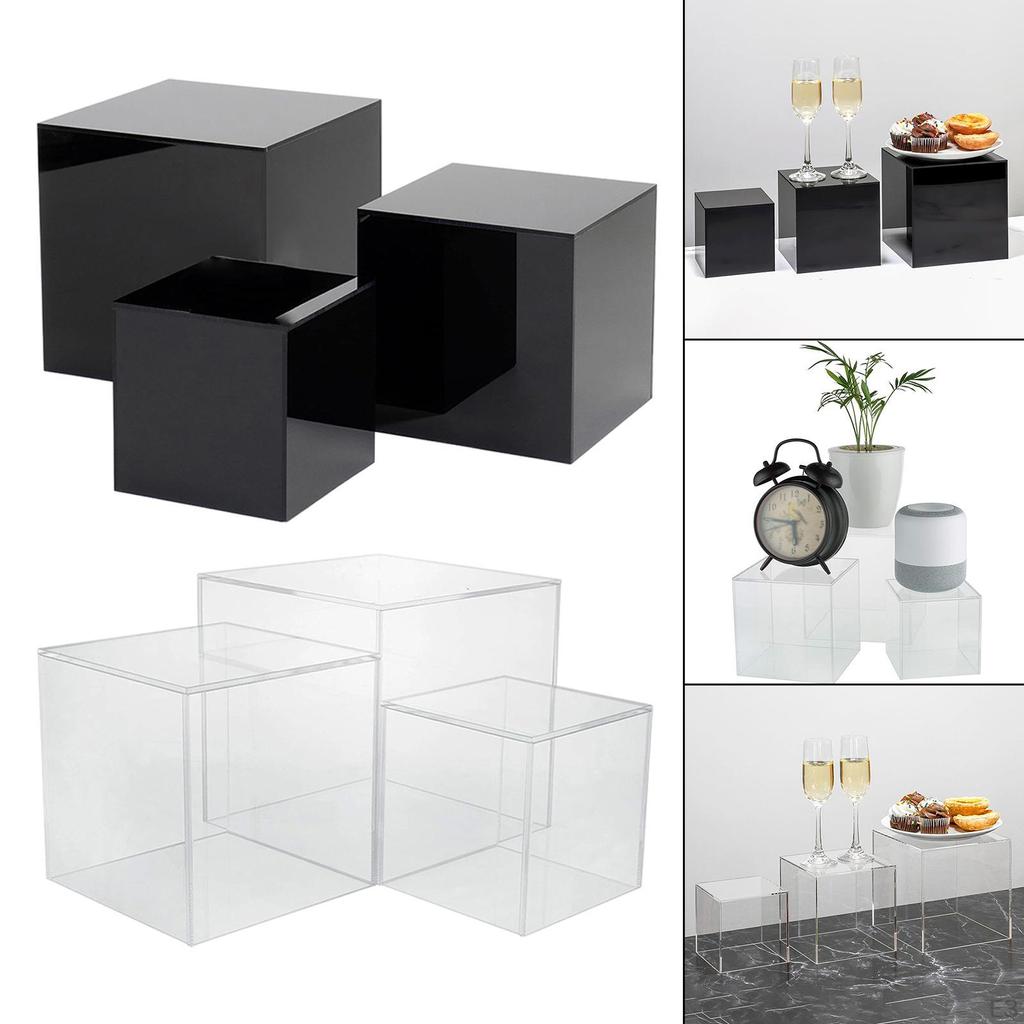 3 Pack Acrylic Cube Display Storage Boxes 4" 5" 6" Versatile Cupcake Stand for Cosmetic Perfume