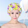 Women's Pleated Flower Swimming Cap Free Size Soft Long Hair Breathable Shower Cap Beach Surfing Protect Ears Elastic Caps Cozy