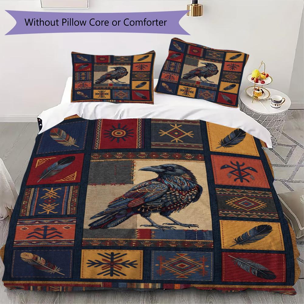 Crow Decoration Pattern Bedding uilt Set uilt Cover Pillowcase Home Decoration Birthday Gift (1 * duvet cover + 2 * pillowcase without core)52