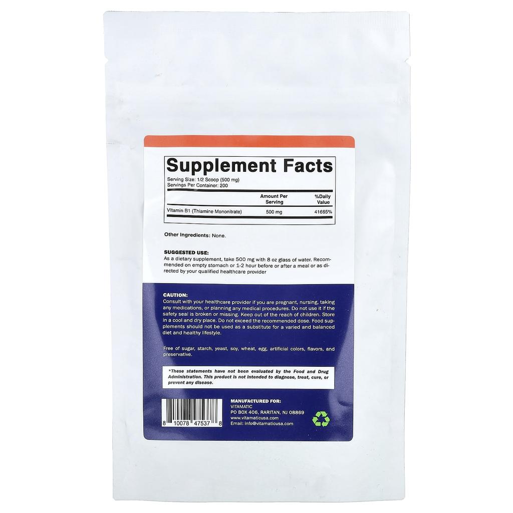 Vitamatic, Vitamin B1 Powder, Unflavored, 100g (3.5oz)