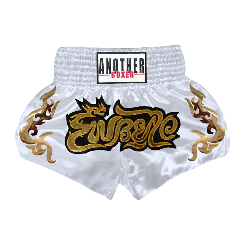 Metallic Letter Satin Boxing Shorts for Boys Kids - Fitness Trunks with Side Slit and Elastic Wide Waistband
