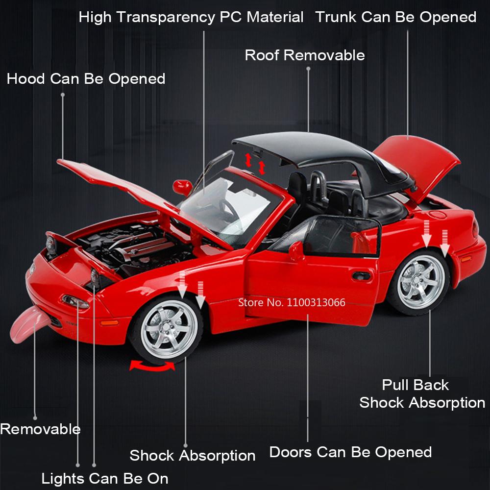 1:32 RX-7FD3S MX-5 Модель автомобиля Литье под давлением Миниатюрная игрушка из сплава Открывающиеся двери со звуком и светом Машинки с инерционным механизмом Ценные подарки для мальчика