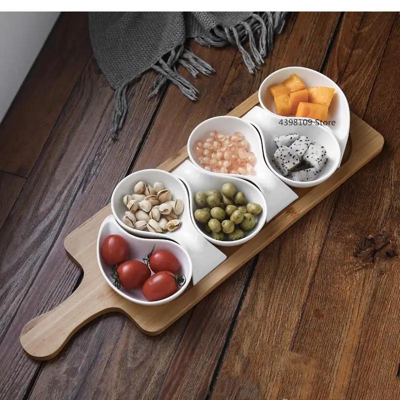 Ceramic Plate Fruit Salad Bowl Wooden Tray Japanese Tableware Kitchen Cooking Tools Home Baking Dish Sauce