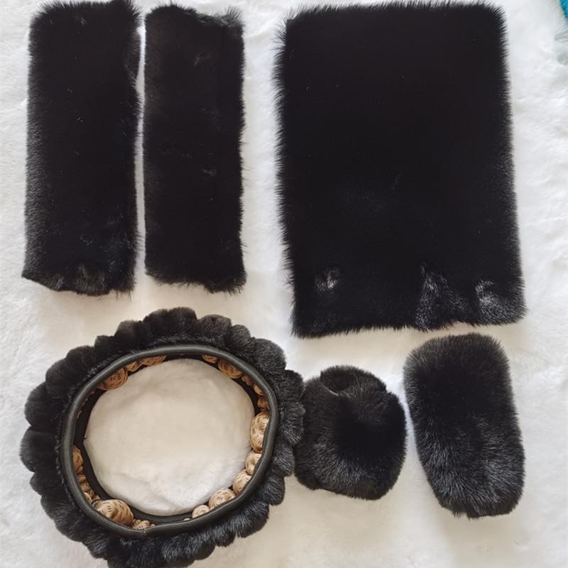 6 шт./Набор Плюшевая накидка на руль автомобиля Богиня Мех кролика рекс Пушистая накидка на руль