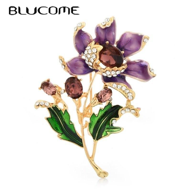 Blucome Фиолетовые эмалированные цветочные броши для женщин, свадебная вечеринка, повседневная брошь, булавки, подарки