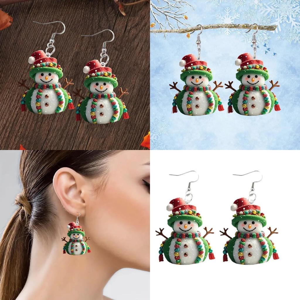 Christmas Themed Snowman Pattern Women Acrylic Earrings For Holiday Style