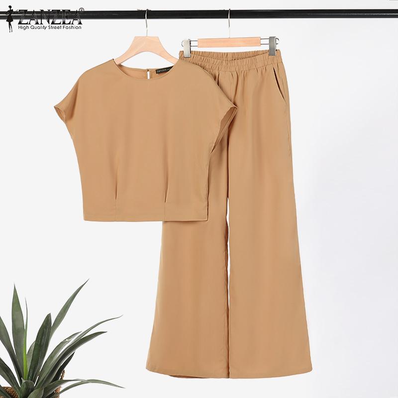 ZANZEA Летние наряды: женская блузка и брюки, повседневный костюм из двух предметов
