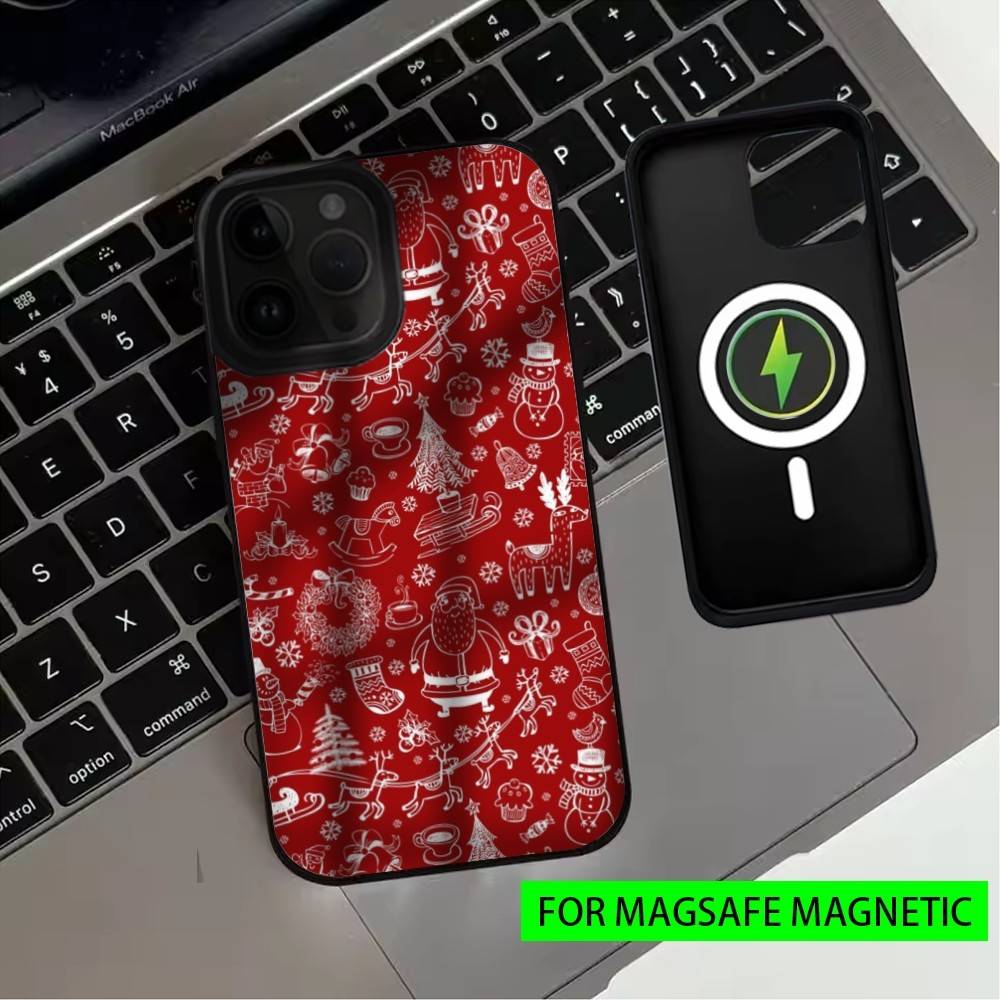Merry Christmas Minimalist style Phone Case For iPhone17,16,15,14,13,12,11 Plus,Pro Max Magnetic For Magsafe Wireless Charging