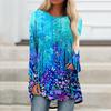 Plus Size Women Spring Butterfly Printed Comfy Long Sleeve Round Collar T-shirt Casual Baggy Mid Length Tee Tops