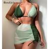 3 PCS With Skirt Splicing Halter Bikini Female Swimsuit Women Swimwear Three-pieces Bikini Set Bather Bathing Suit Swim