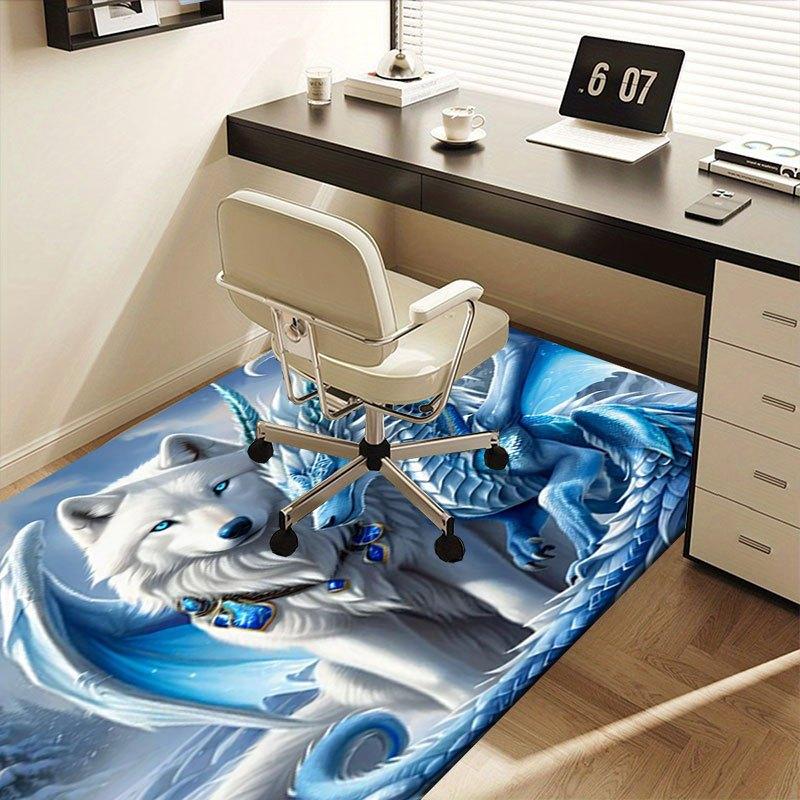 "Snow Wolf and Ice Dragon Fantasy Art Print"Office Mat Perfect for Home Decor Office Desk Chair Rugs Chair Carpet for office Polyester Chair