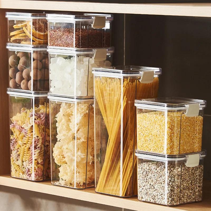 Пластиковые контейнеры для хранения продуктов с крышкой, банки для сыпучих круп, кухонные органайзеры, органайзер для кладовой, домашний набор