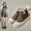Женские высокие кроссовки, уличные зимние ботинки без шнуровки на подкладке из искусственного меха, повседневные ботильоны на шнуровке, зимняя теплая обувь, короткие женские ботинки с плюшевой подкладкой