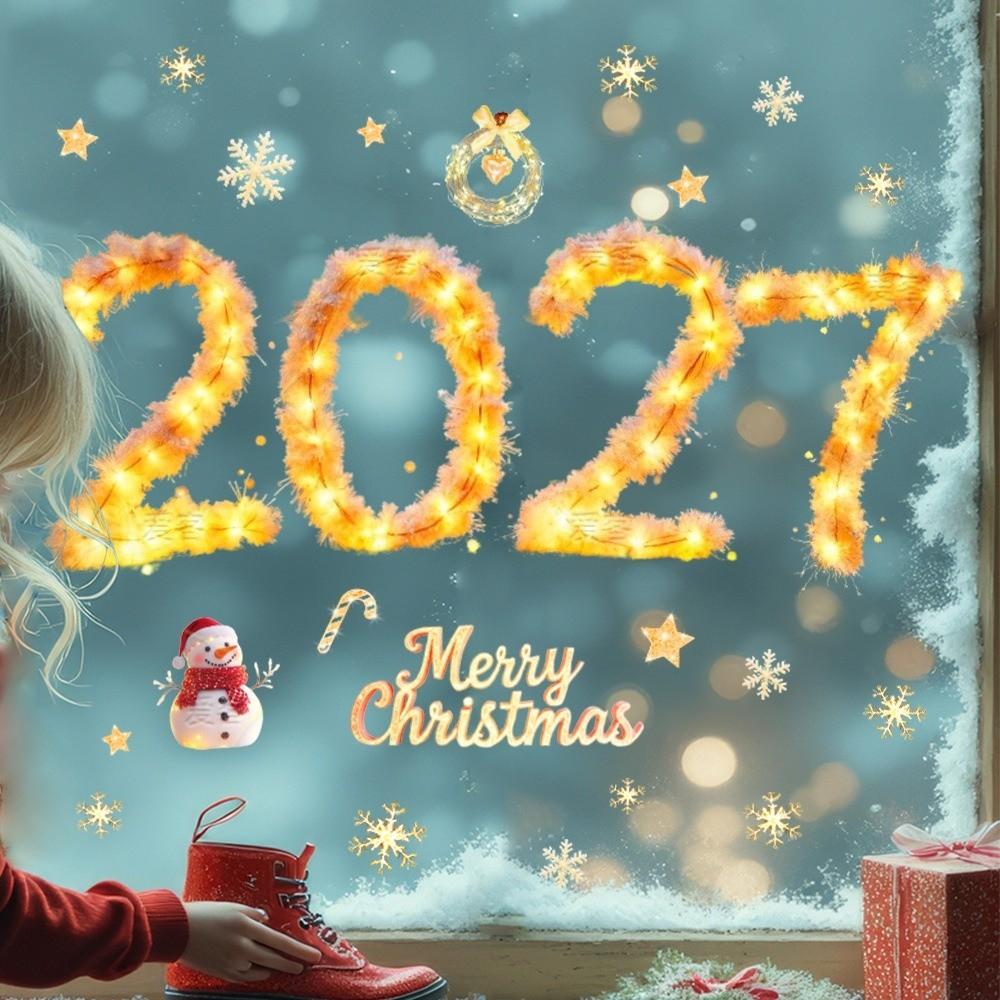Two-sided 2027 Static Cling Decal Waterproof DIY Christmas Glass Window Sticker Small Festive Atmosphere
