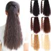 Long Wavy Kinky Curly Velcro Clip In Ponytail Hair Extensions Synthetic Natural Color Hairpieces