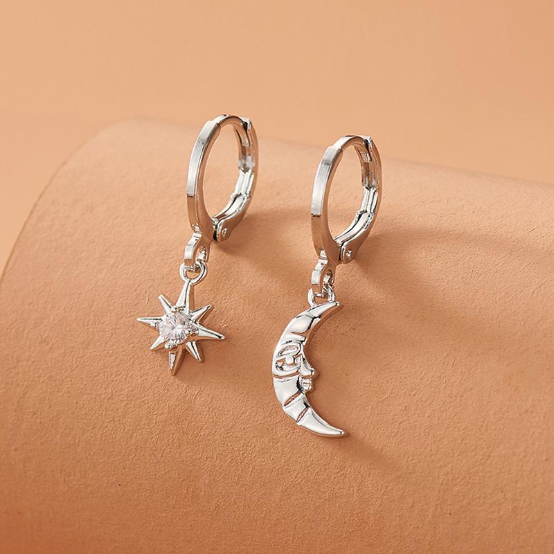 Серьги Ins Wind Personality Star Moon, модные женские серьги, круглые серьги с подвеской