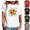 Women's Fashionable Round Neck Casual Retro Print Short Sleeved T-shirt Top