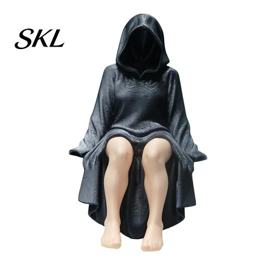 Hooded Female Shelf Sitter 3D Printed Black Robe Women Figurine, Sitting PLA Figurine Sitter, Gothic Statue for Home Office Bookshelf Decoration