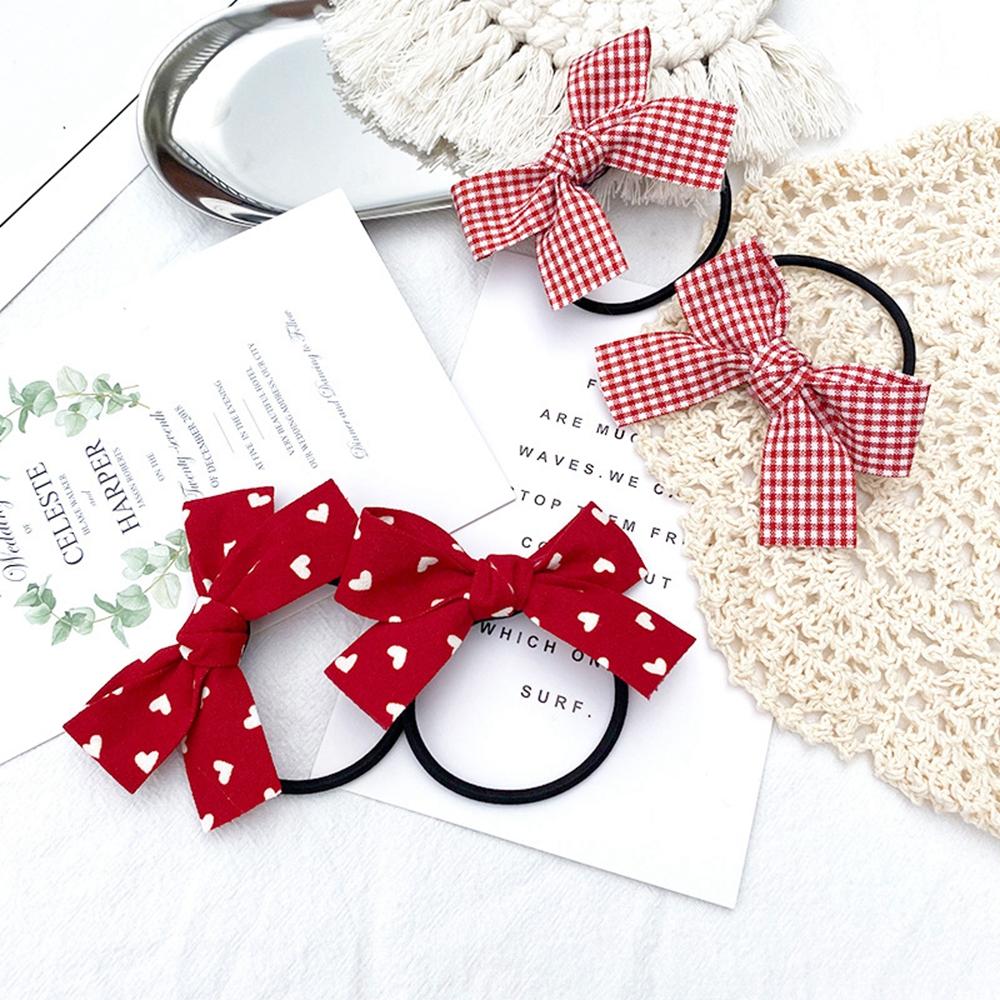 2pcs/set Fashion Wave Point Red Bowknot Double Horsetail Head Rope Headwear Hair Rope