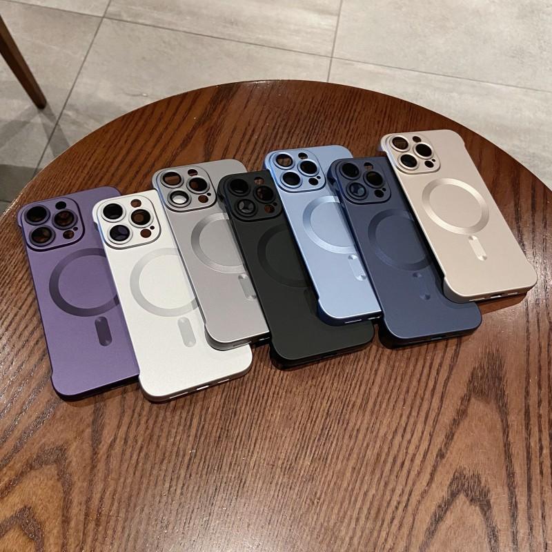Applicable To Apple 16 Metal Paint Frameless Magnetic Suction Phone Case IPhone 15 Ultra Thin Bare Metal Sense Anti Fall Protection Case