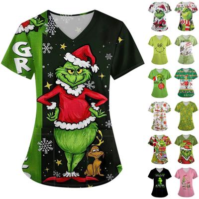 Женский топ с коротким рукавом и крестом с дефолиацией и V-образным вырезом с карманом и принтом