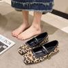 2025 Autumn New Fashion Leopard Print Casual Shoes Metal Decoration Word with Square Head Shallow Mouth Single Shoes Women