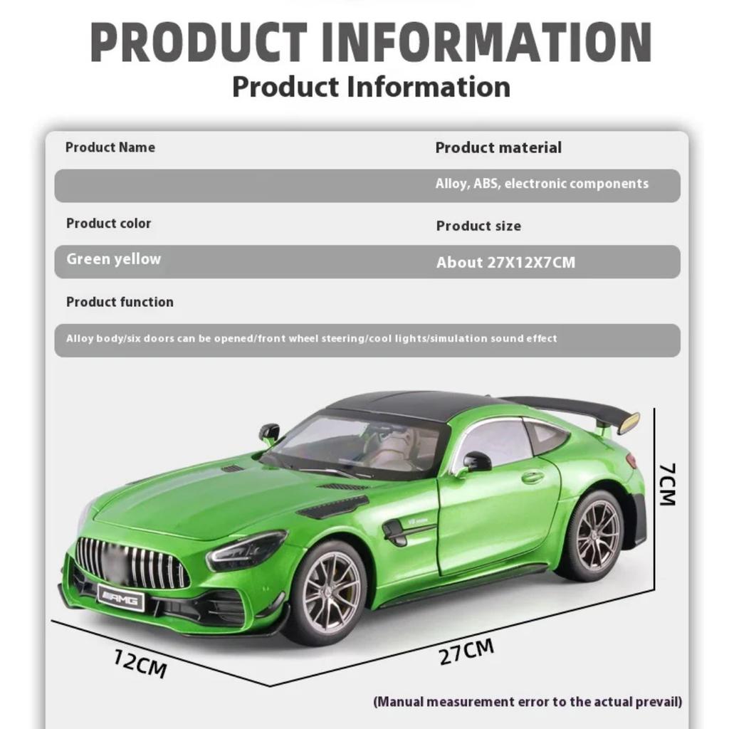 1/18 Scale BENZ AMG-GTR Cool Alloy Sports Car Model, Simulated Interior Details, Cool Lighting and Sound Effects, Exquisite Desktop Ornaments