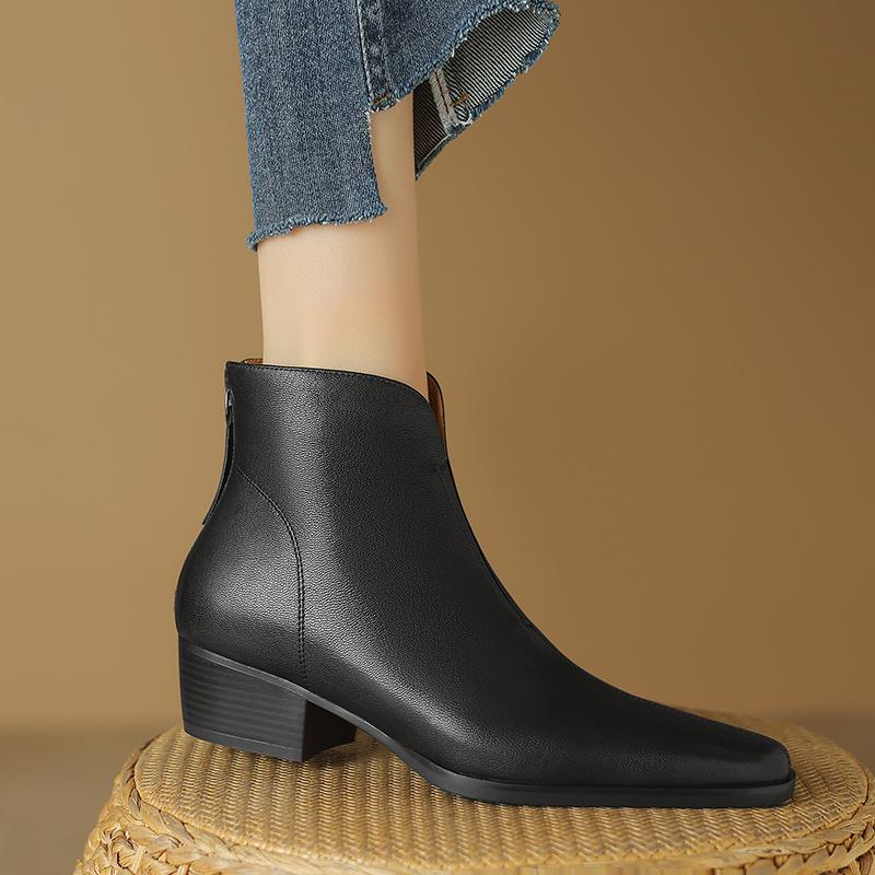 Concise Basic Women Ankle Boots Pointed Toe Mature Shoes Woman Back Zipper 2024 Autumn Winter New Genuine Leather Office Lady