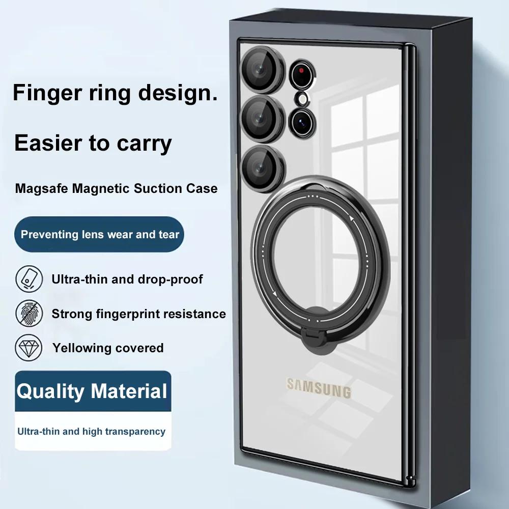 Кольцо с покрытием, магнитный прозрачный чехол для телефона Samsung Galaxy S24 S23 S22 Ultra Plus FE A55 A35 A25 A05S A15 A54 4G 5G